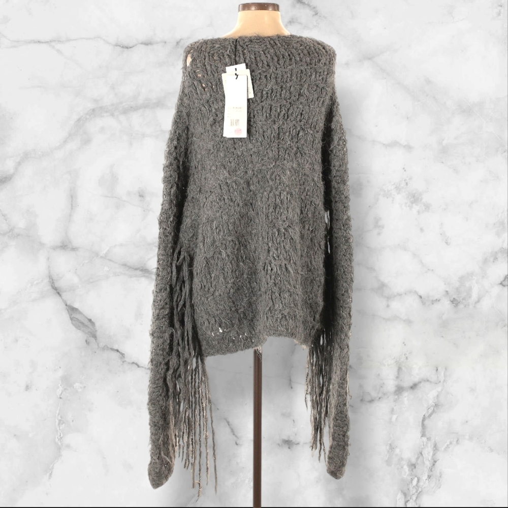 Purim Alpaca Wool Fringe Sleeve Sweater Fuzzy Cozy Long Oversized - Picture 2 of 4